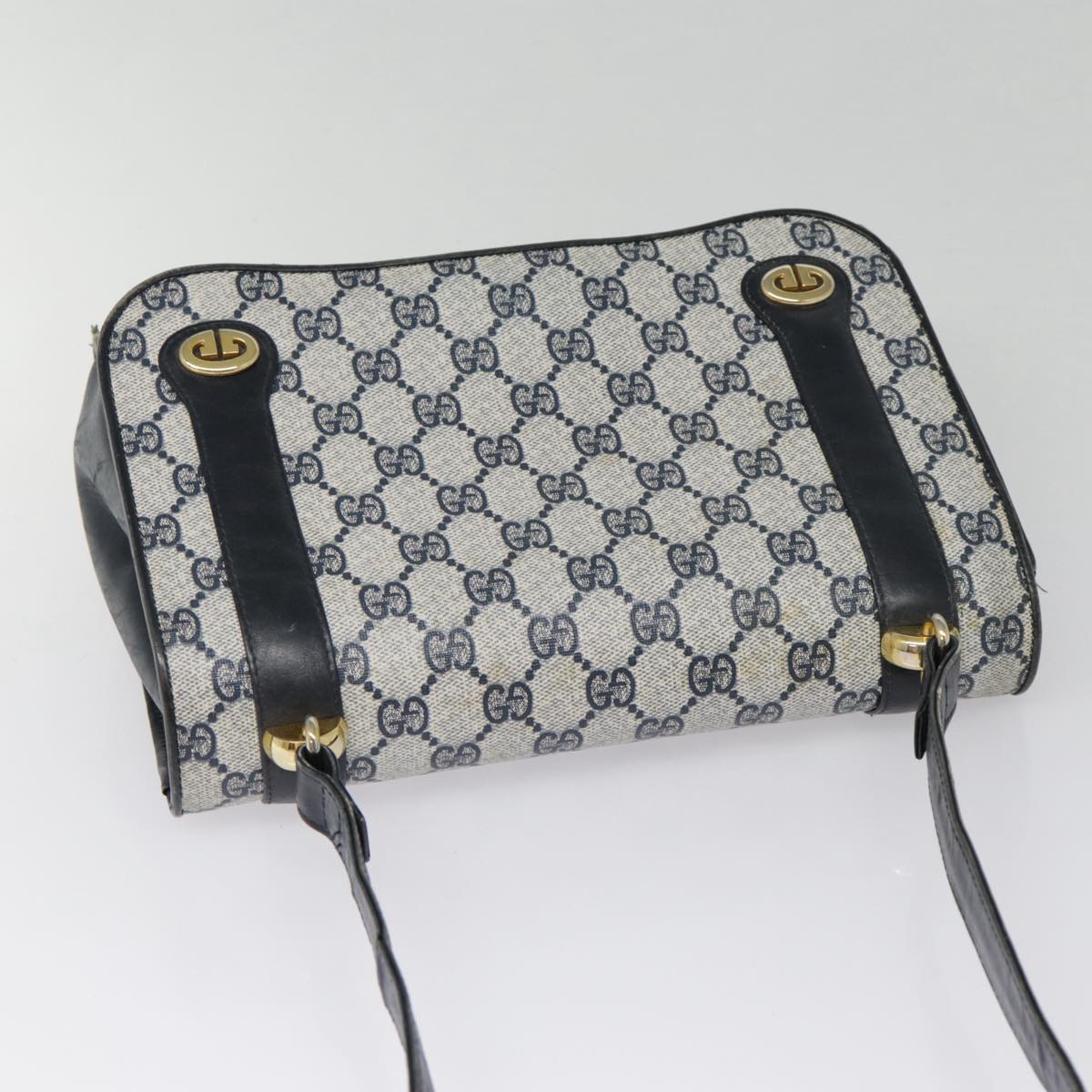 GUCCI GG Supreme Shoulder Bag PVC Navy Gold yk14604
