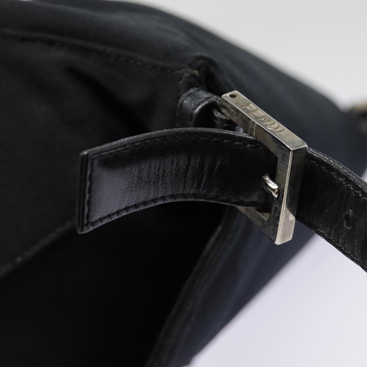 FENDI Mamma Baguette Shoulder Bag Nylon Black Silver yk14611