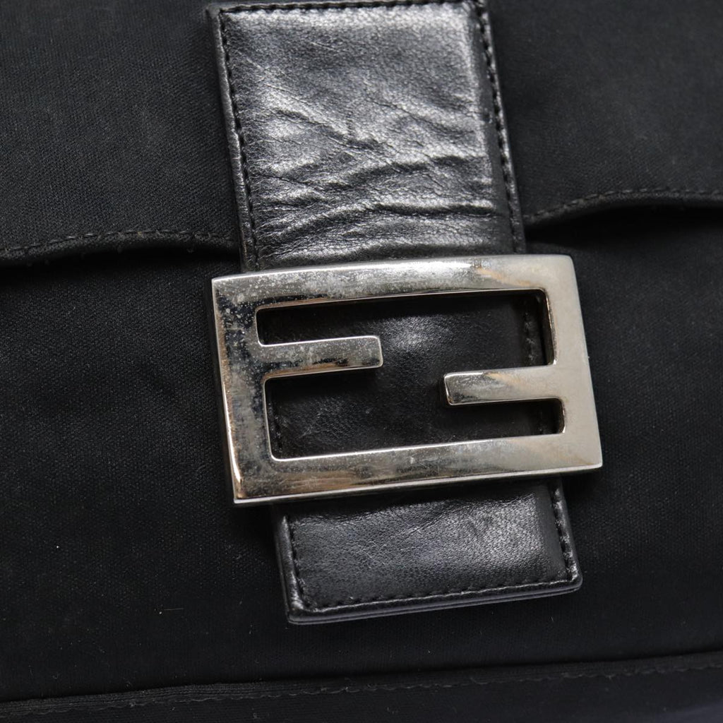 FENDI Mamma Baguette Shoulder Bag Nylon Black Silver yk14611