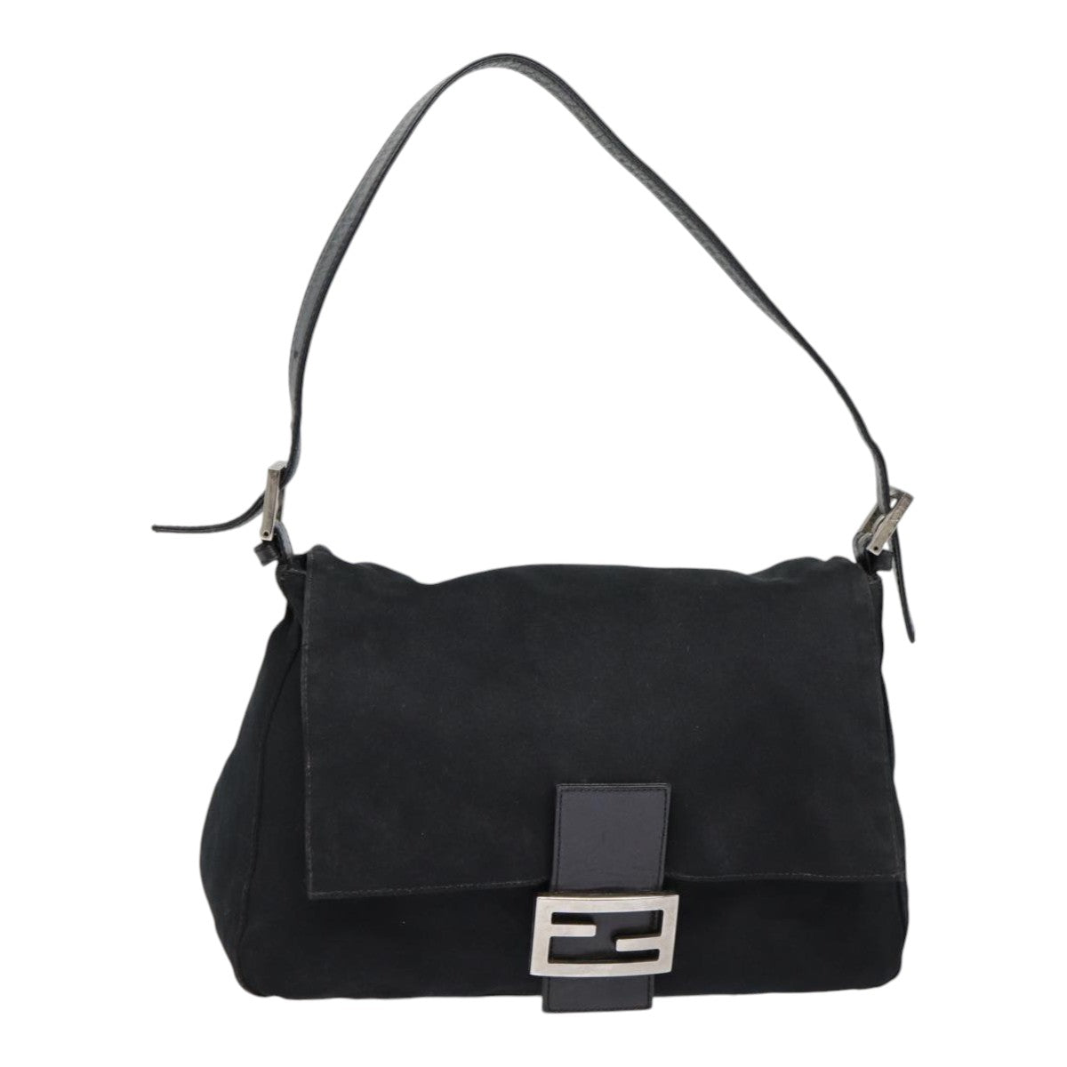 FENDI Mamma Baguette Shoulder Bag Nylon Black Silver yk14611