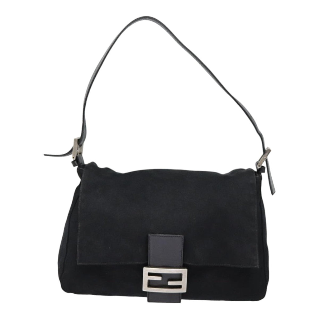 FENDI Mamma Baguette Shoulder Bag Nylon Black Silver yk14611