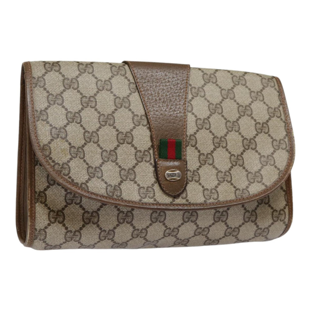 GUCCI GG Supreme Web Sherry Line Clutch Bag PVC Beige Red 89 01 030 yk14617