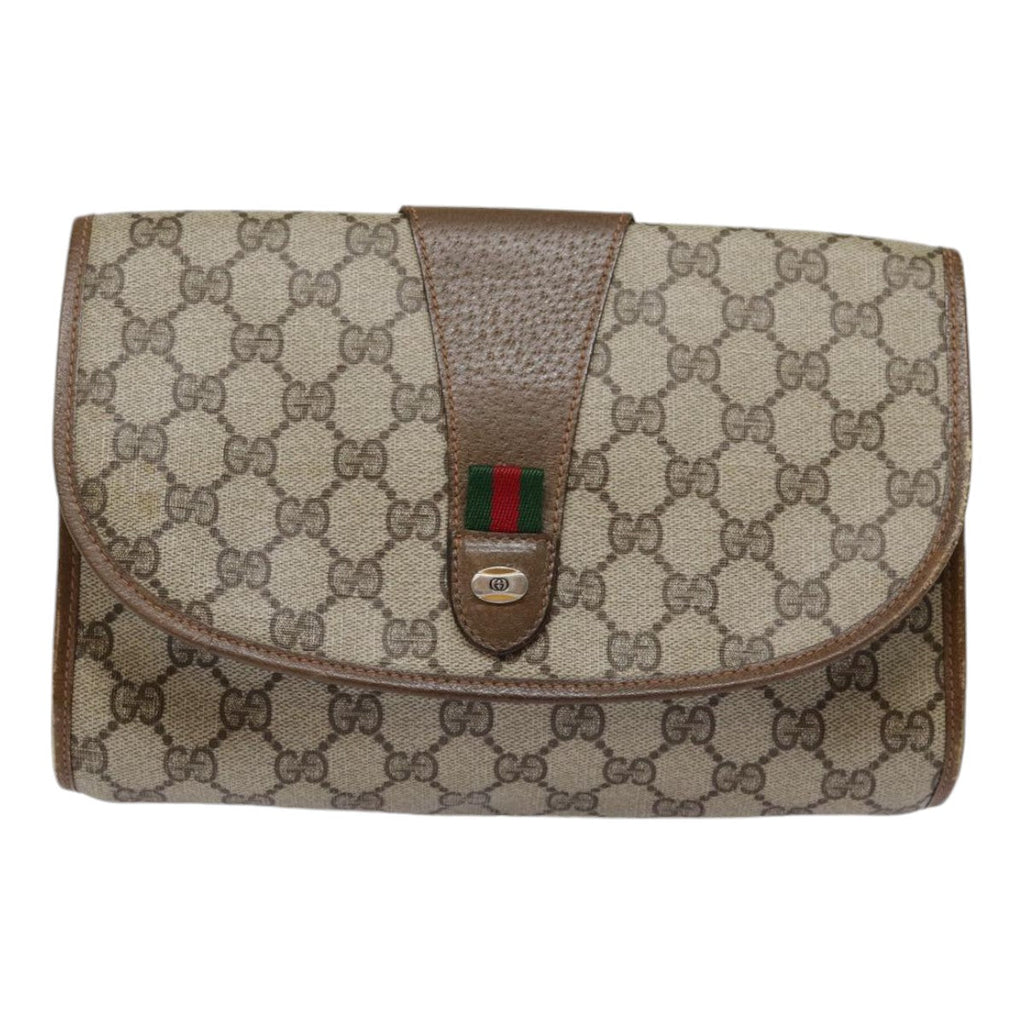 GUCCI GG Supreme Web Sherry Line Clutch Bag PVC Beige Red 89 01 030 yk14617