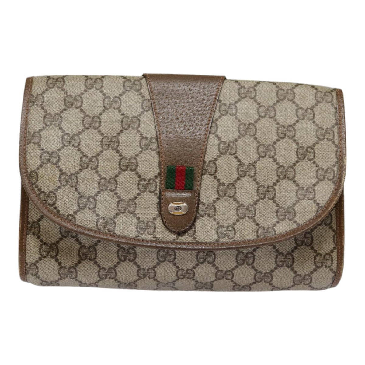 GUCCI GG Supreme Web Sherry Line Clutch Bag PVC Beige Red 89 01 030 yk14617