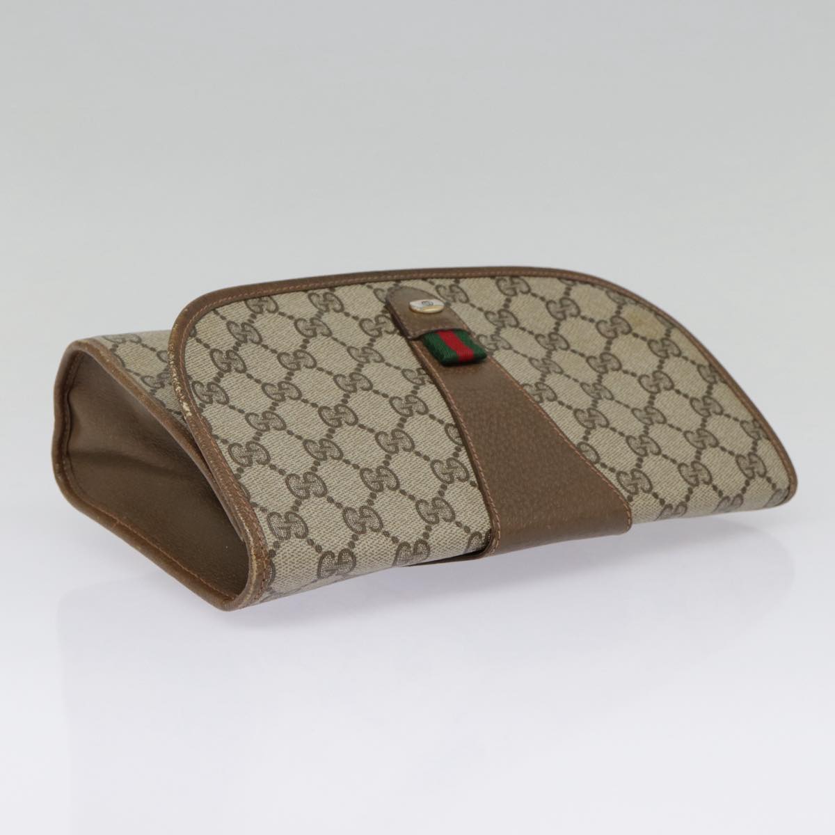 GUCCI GG Supreme Web Sherry Line Clutch Bag PVC Beige Red 89 01 030 yk14617