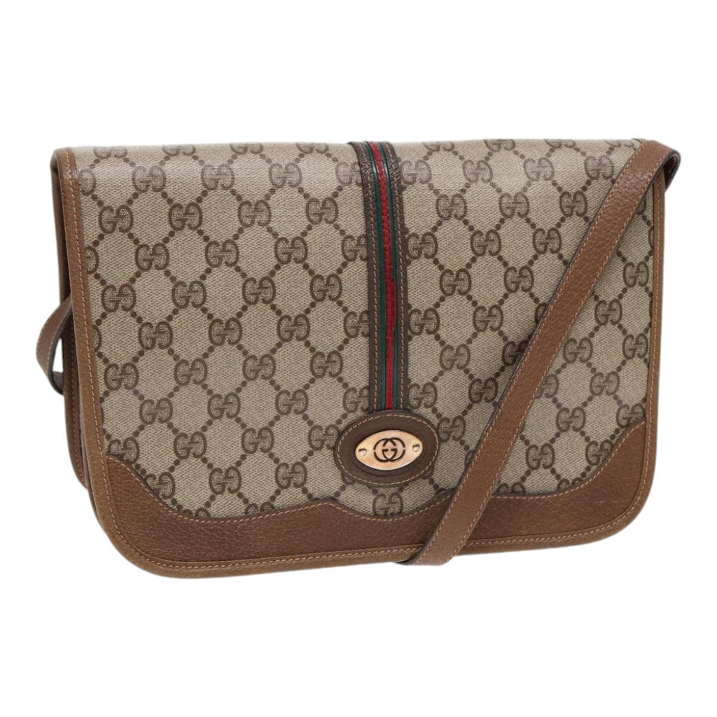 GUCCI GG Supreme Web Sherry Line Shoulder Bag PVC Beige Gold yk14618