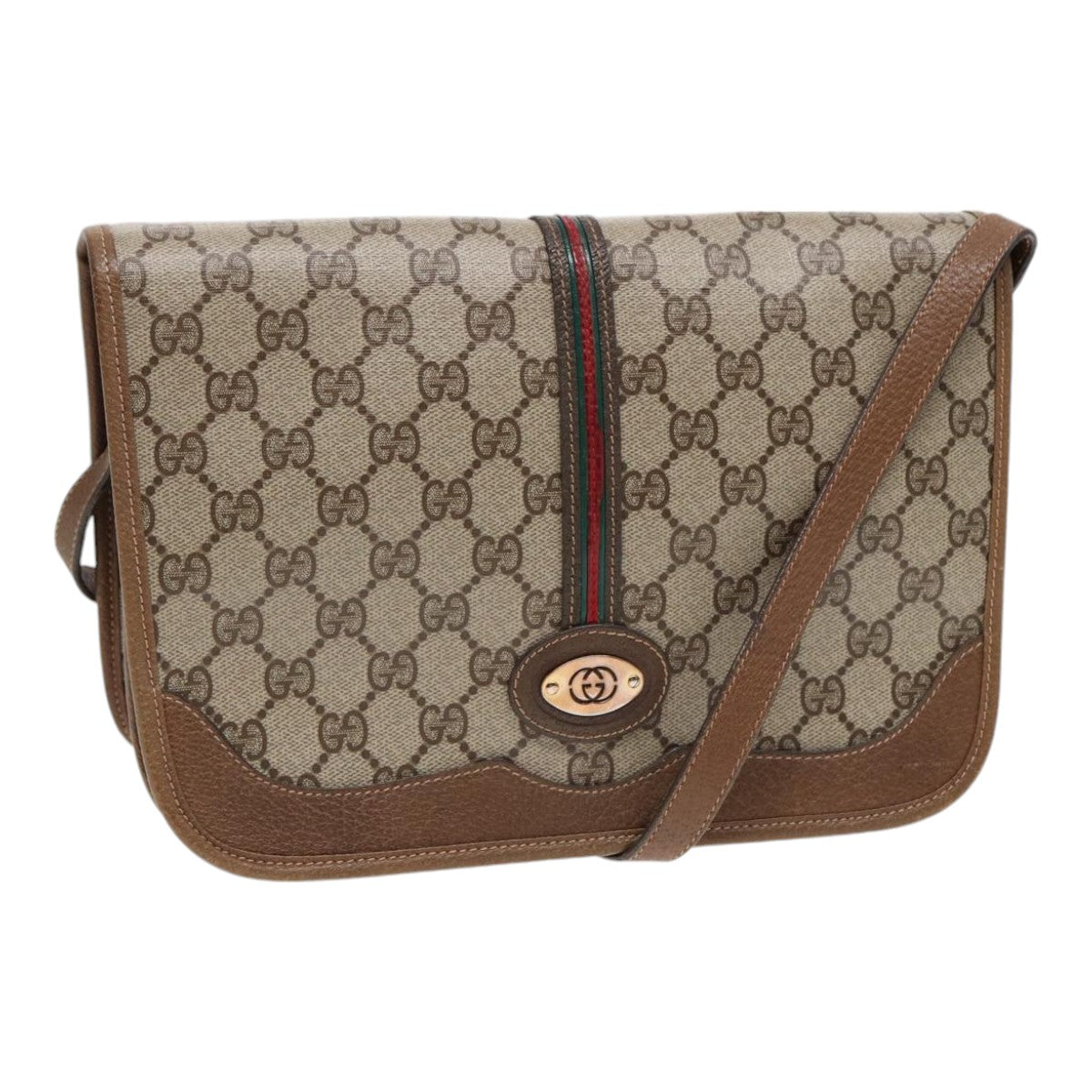 GUCCI GG Supreme Web Sherry Line Shoulder Bag PVC Beige Gold yk14618