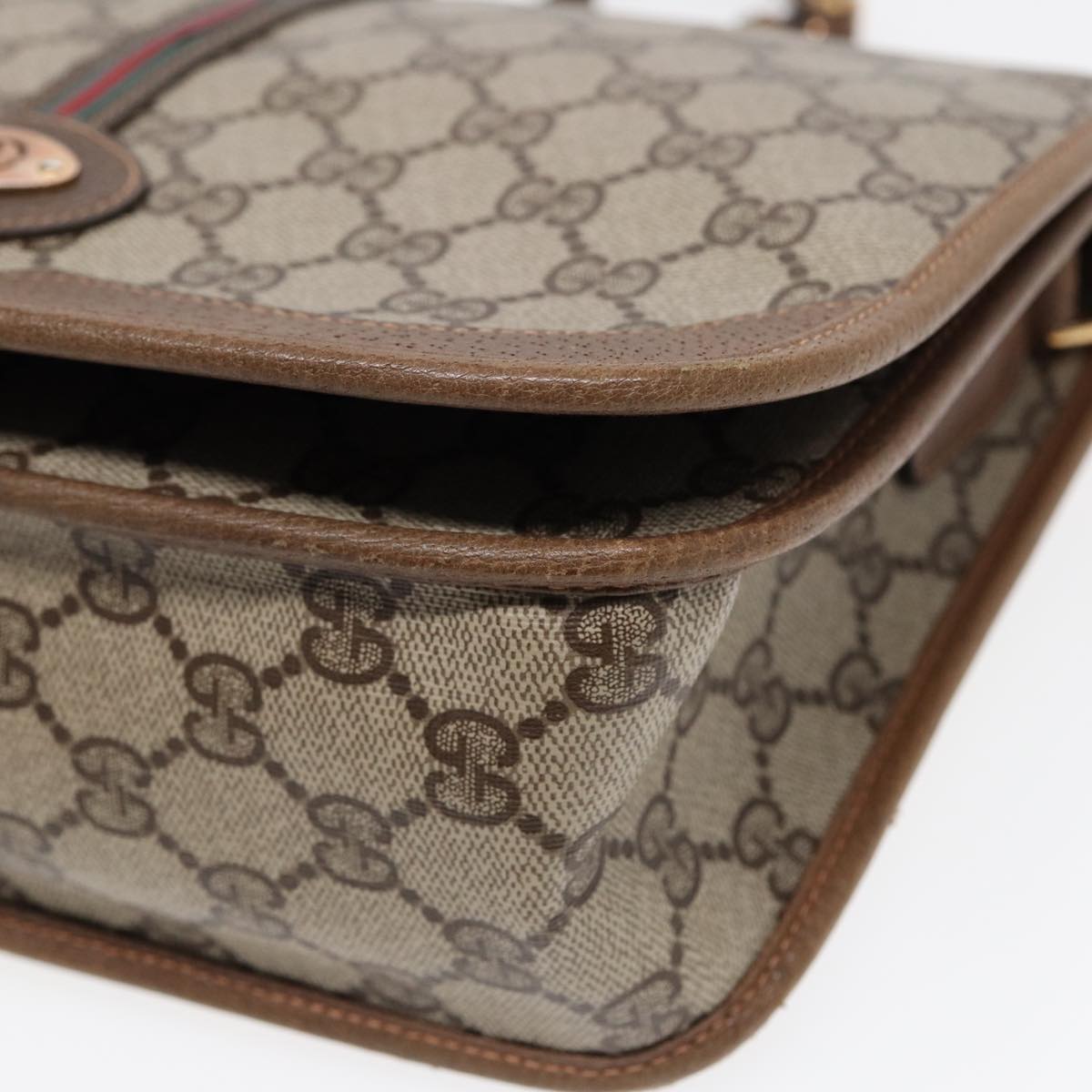 GUCCI GG Supreme Web Sherry Line Shoulder Bag PVC Beige Gold yk14618