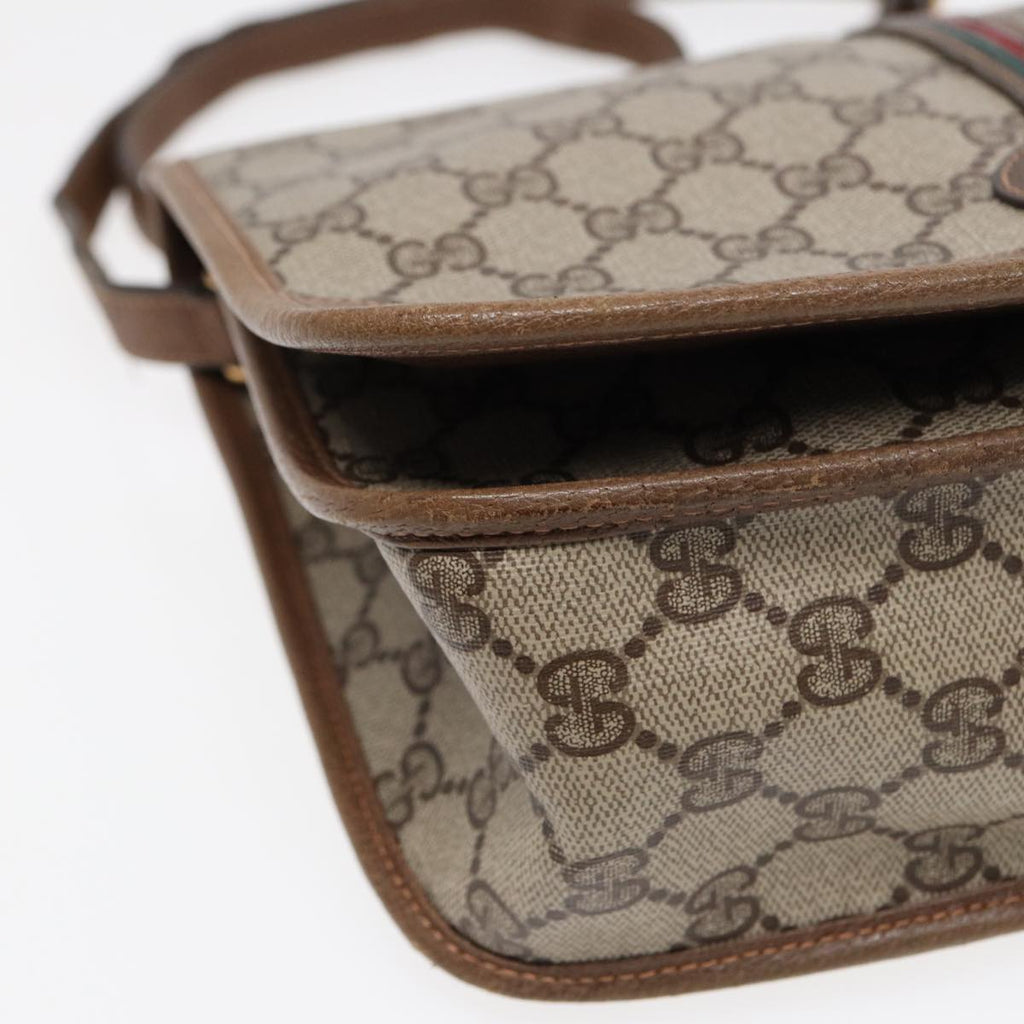 GUCCI GG Supreme Web Sherry Line Shoulder Bag PVC Beige Gold yk14618