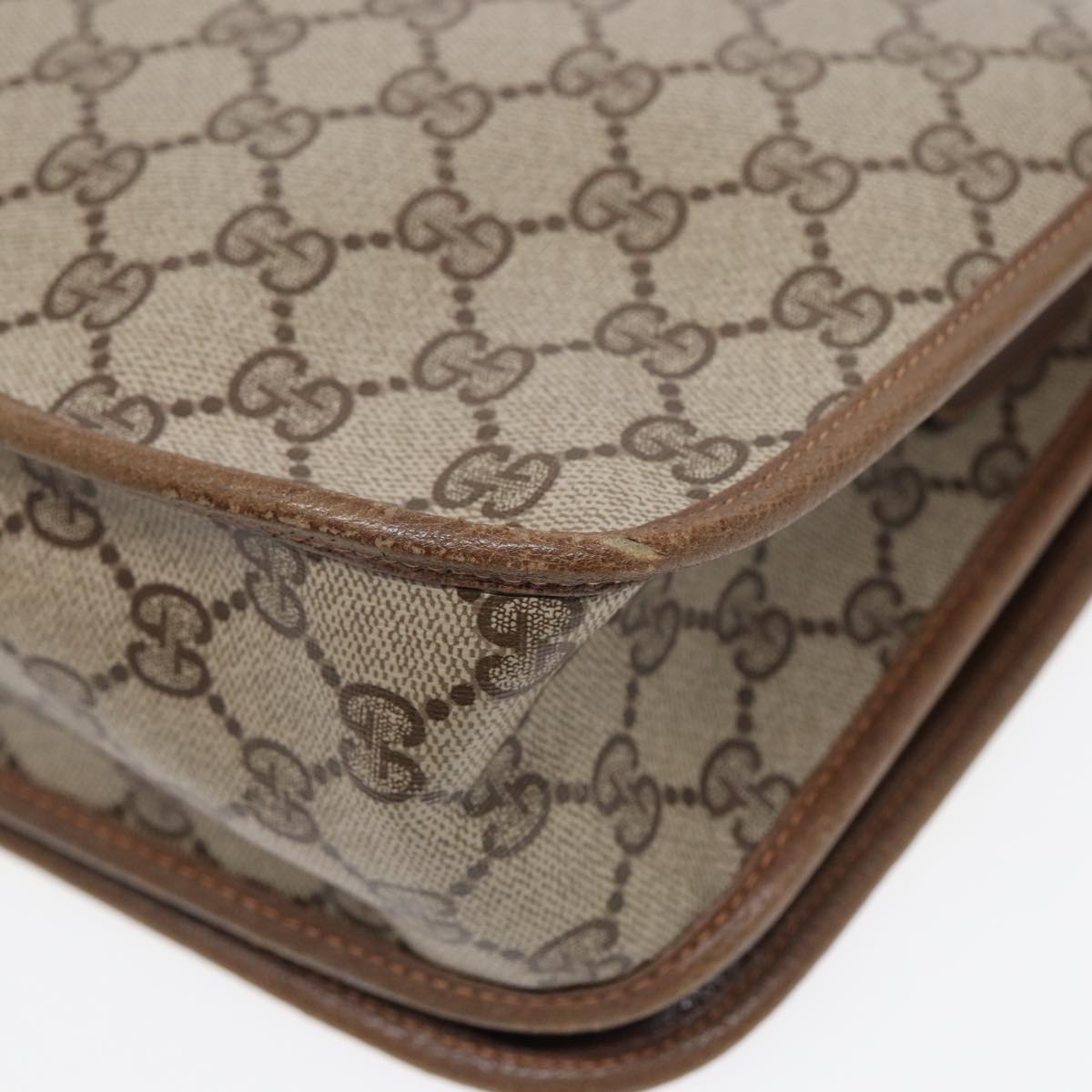 GUCCI GG Supreme Web Sherry Line Shoulder Bag PVC Beige Gold yk14618