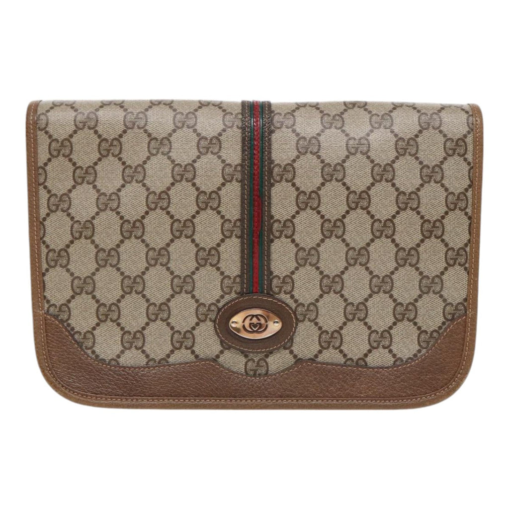 GUCCI GG Supreme Web Sherry Line Shoulder Bag PVC Beige Gold yk14618