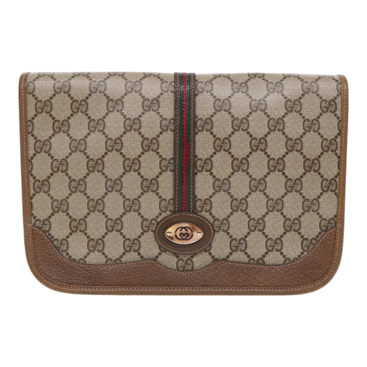 GUCCI GG Supreme Web Sherry Line Shoulder Bag PVC Beige Gold yk14618