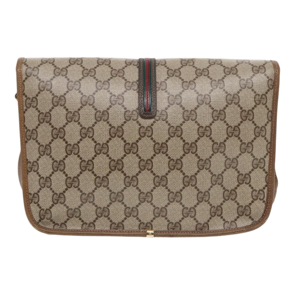 GUCCI GG Supreme Web Sherry Line Shoulder Bag PVC Beige Gold yk14618