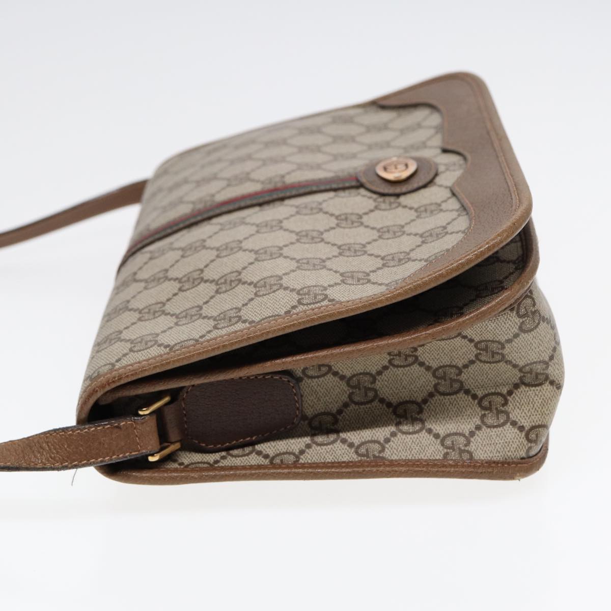 GUCCI GG Supreme Web Sherry Line Shoulder Bag PVC Beige Gold yk14618