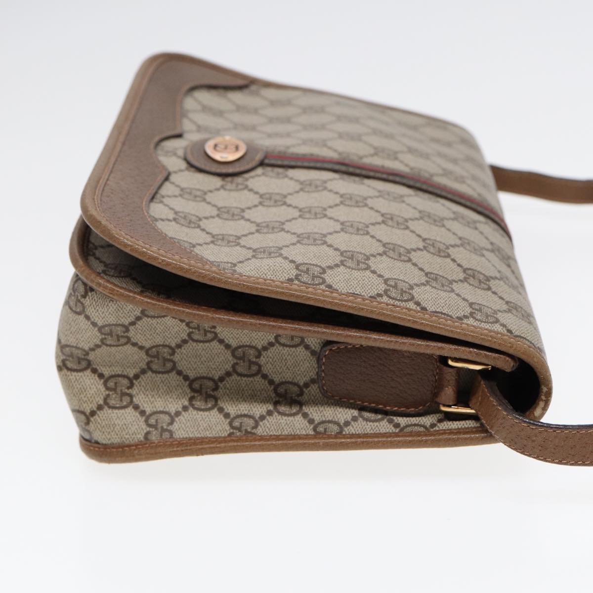 GUCCI GG Supreme Web Sherry Line Shoulder Bag PVC Beige Gold yk14618