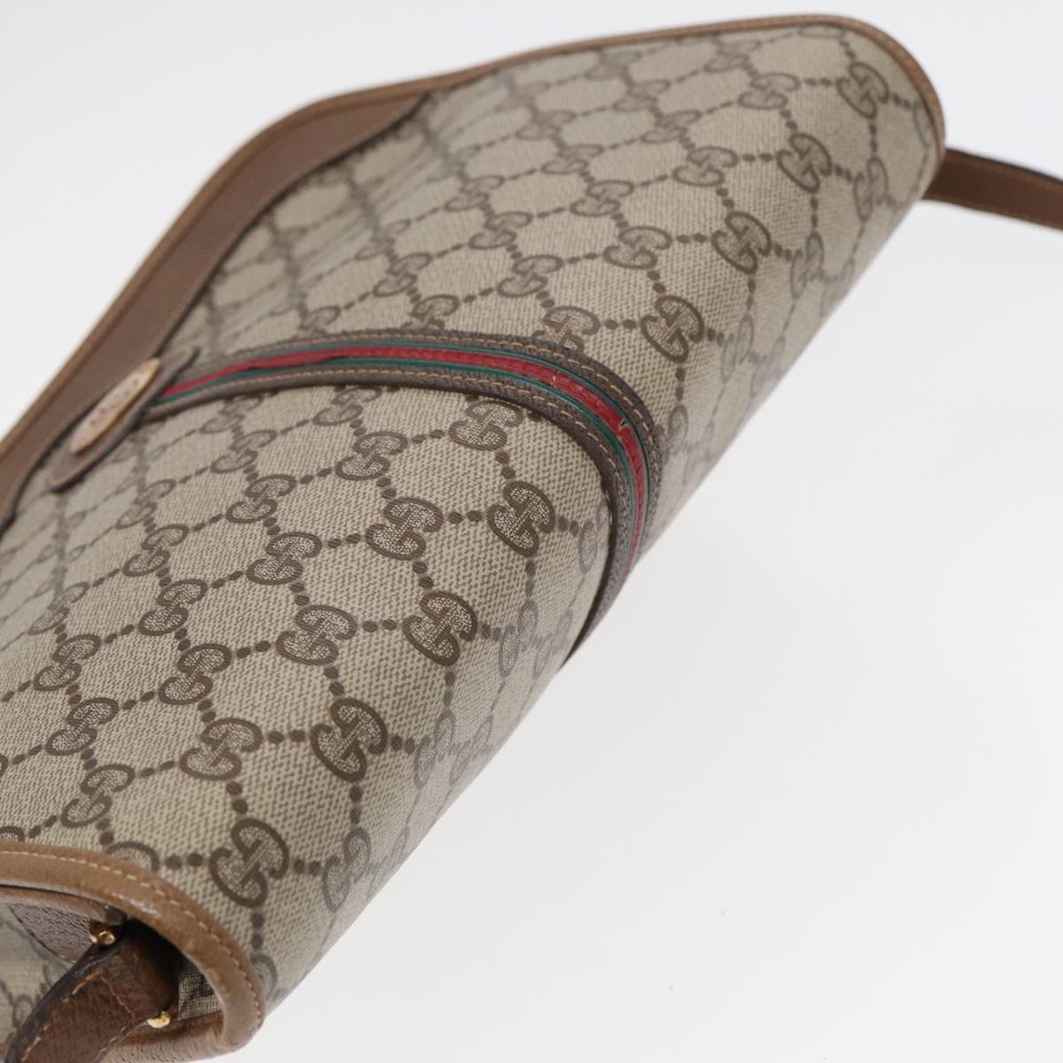 GUCCI GG Supreme Web Sherry Line Shoulder Bag PVC Beige Gold yk14618