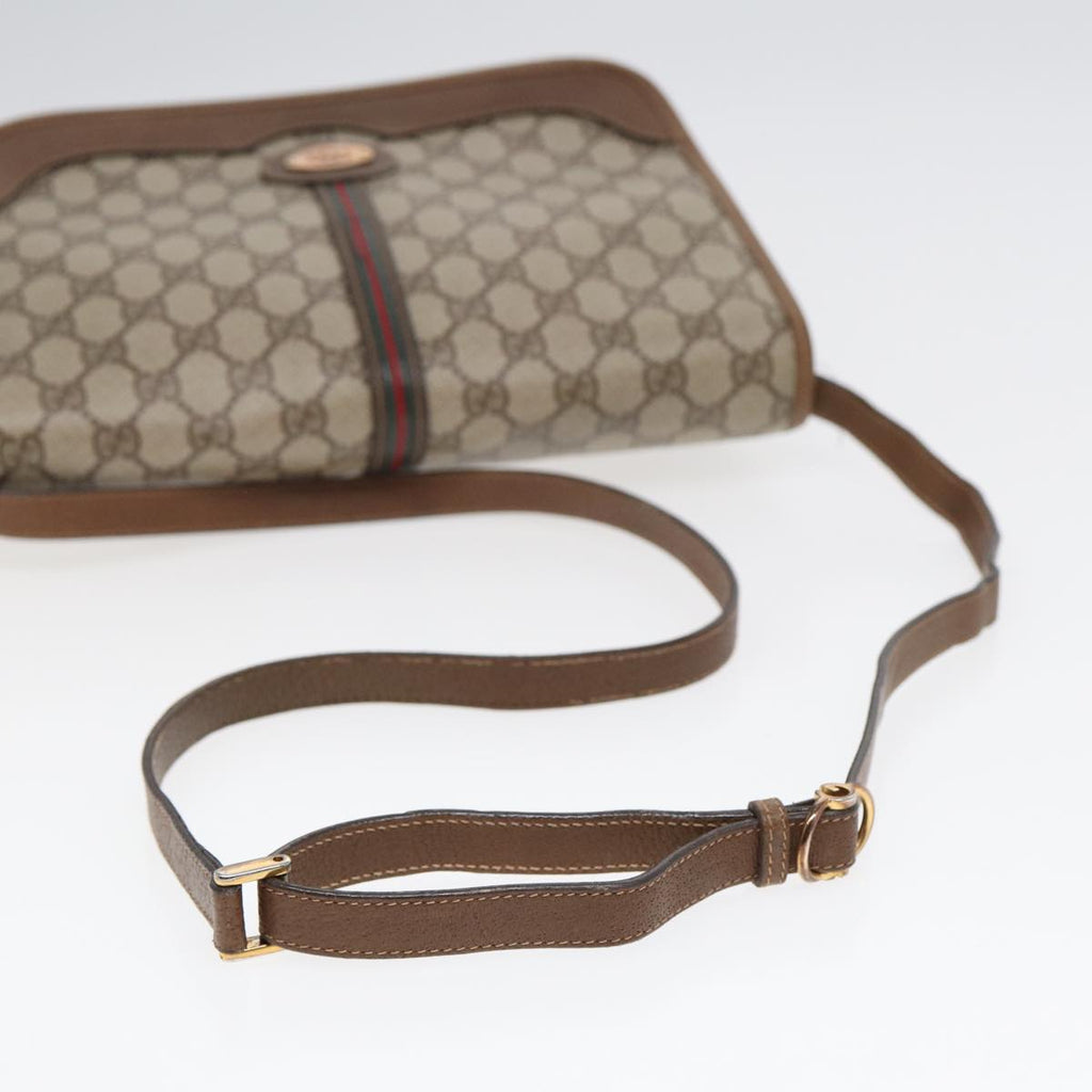 GUCCI GG Supreme Web Sherry Line Shoulder Bag PVC Beige Gold yk14618