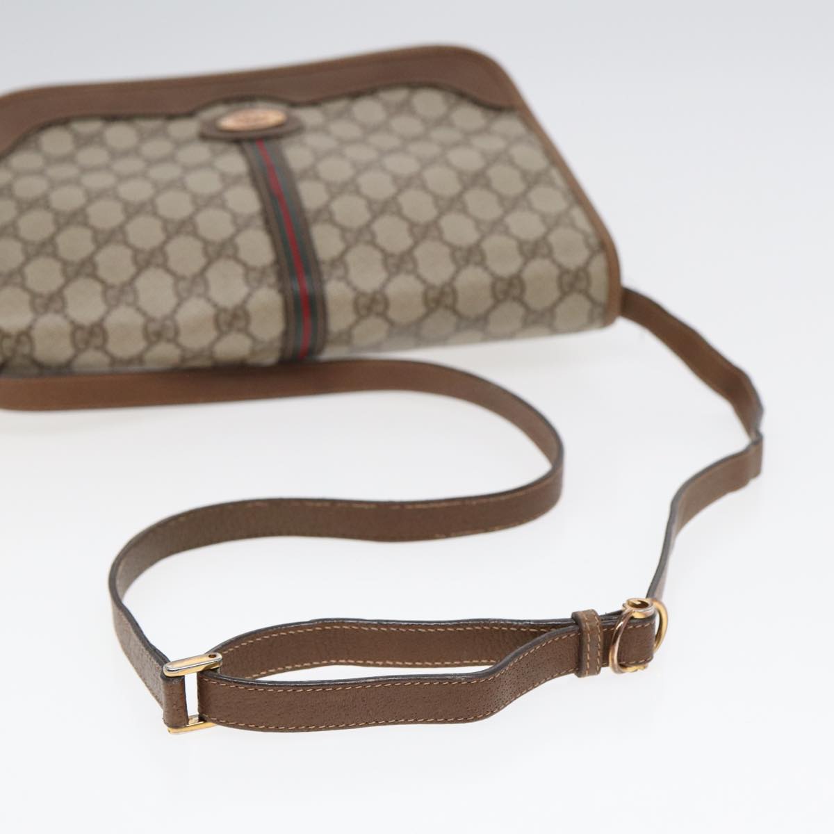 GUCCI GG Supreme Web Sherry Line Shoulder Bag PVC Beige Gold yk14618