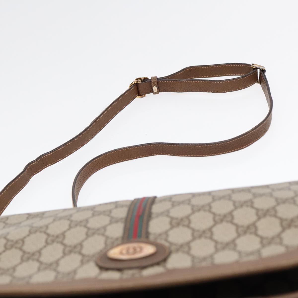 GUCCI GG Supreme Web Sherry Line Shoulder Bag PVC Beige Gold yk14618