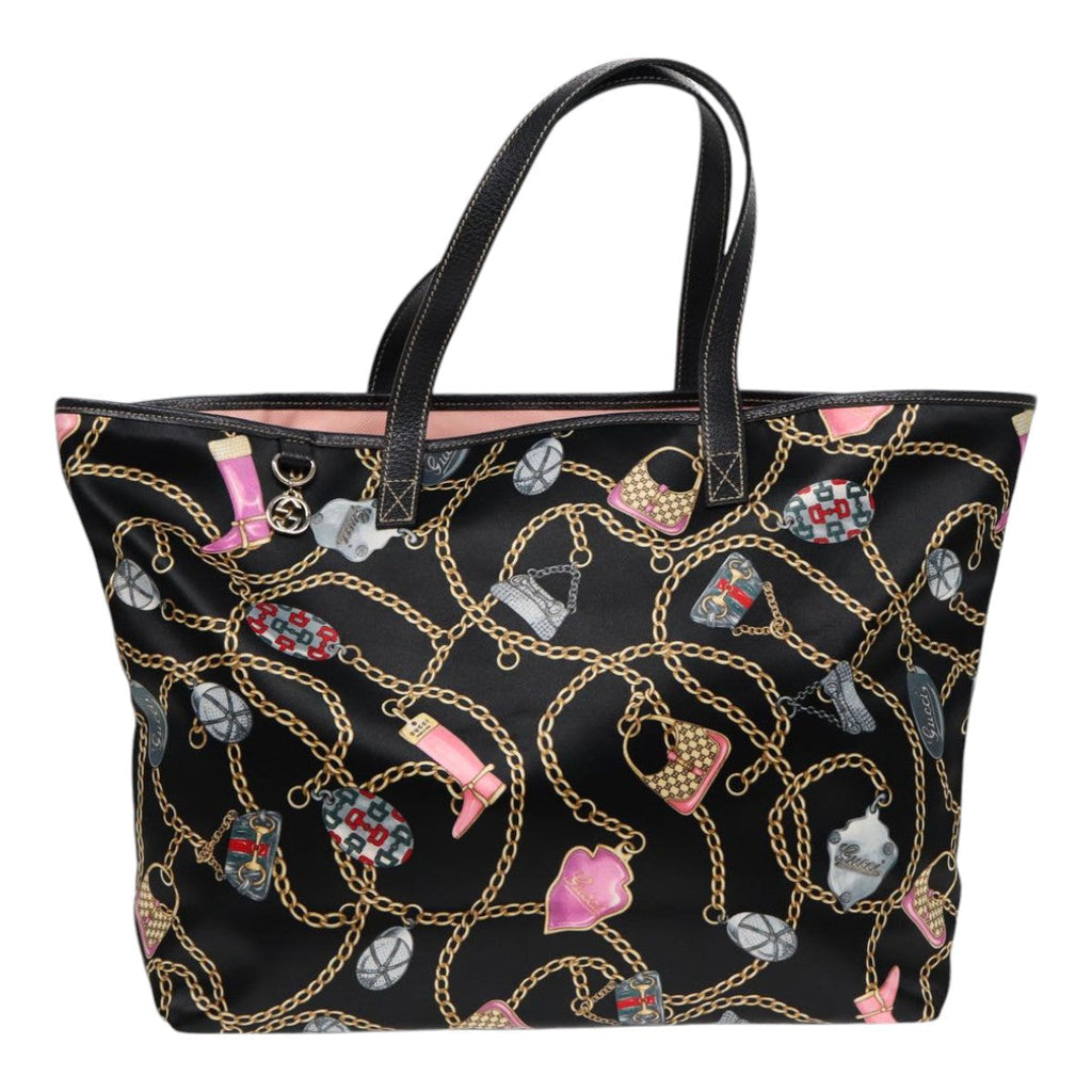 GUCCI Tote Bag Satin Black Gold 154402 yk14621
