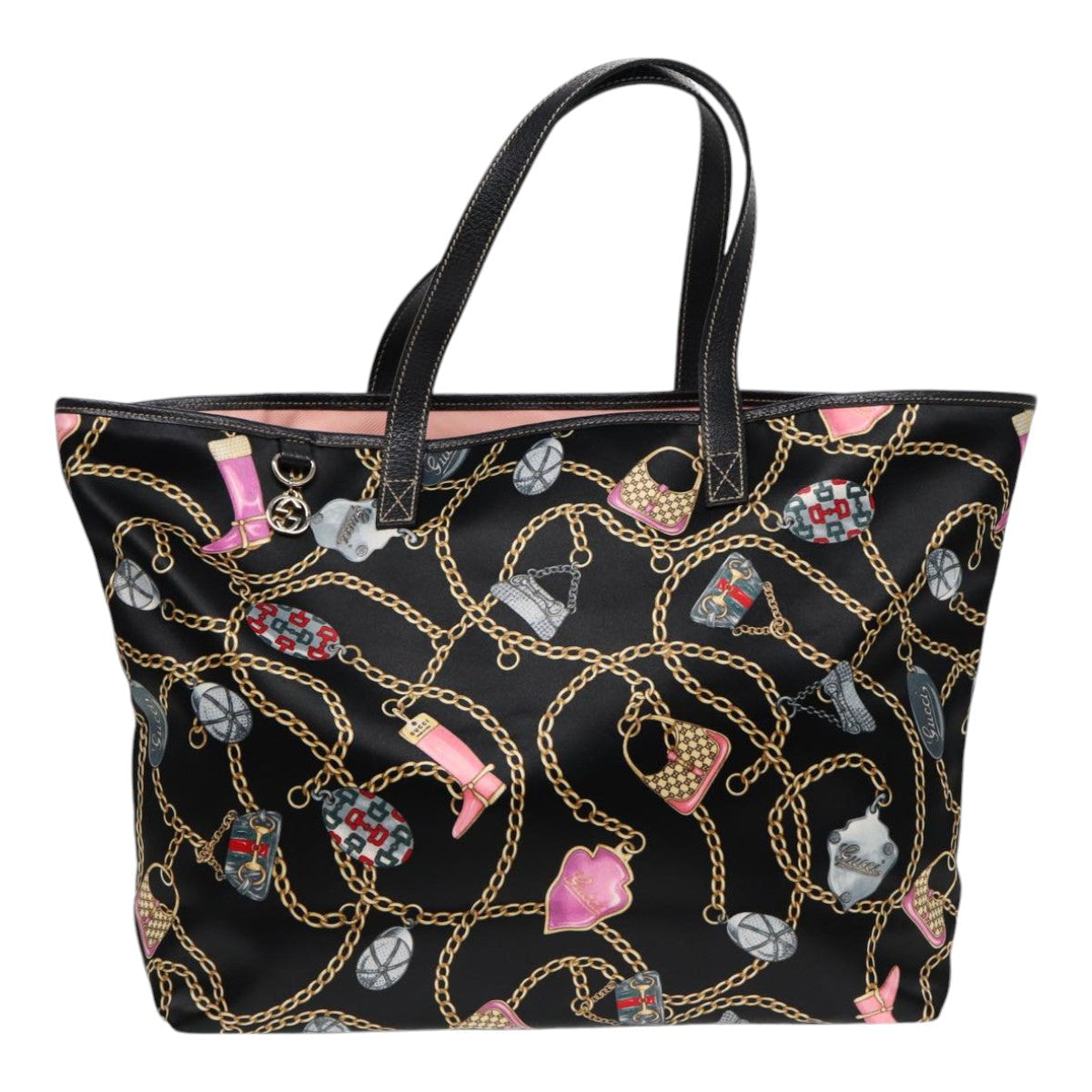 GUCCI Tote Bag Satin Black Gold 154402 yk14621