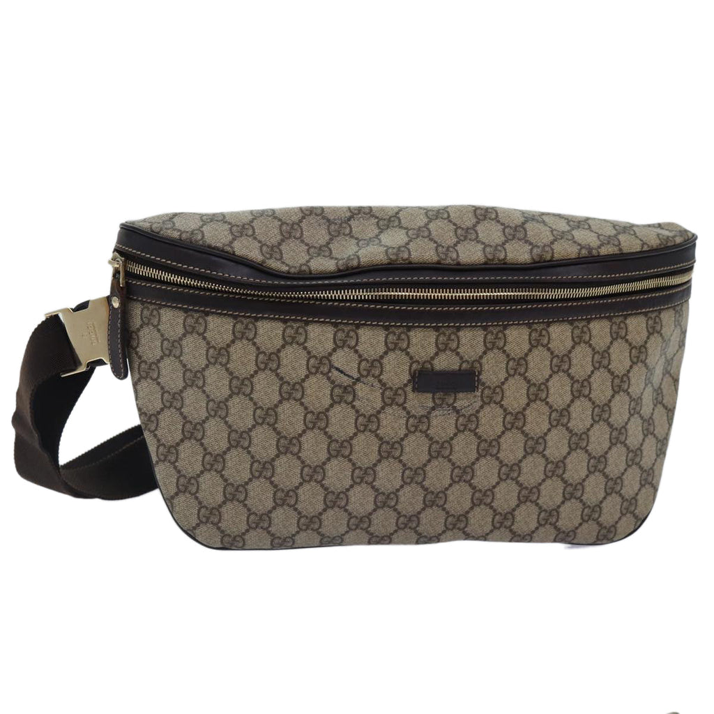 GUCCI GG Supreme Body Bag PVC Leather Beige Gold yk14624