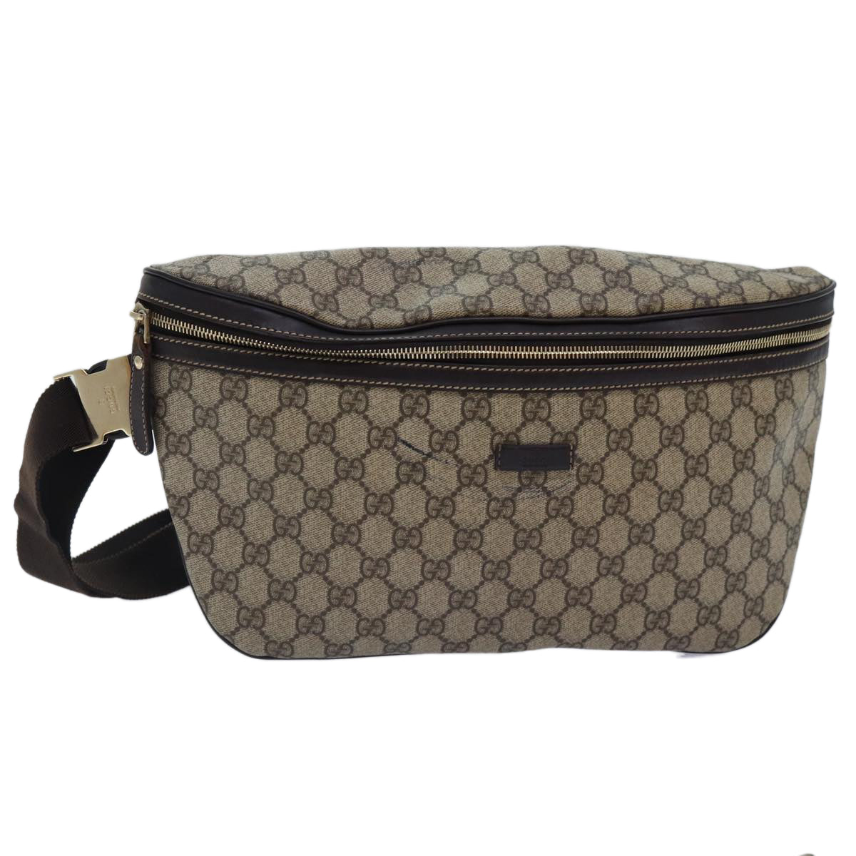 GUCCI GG Supreme Body Bag PVC Leather Beige Gold yk14624