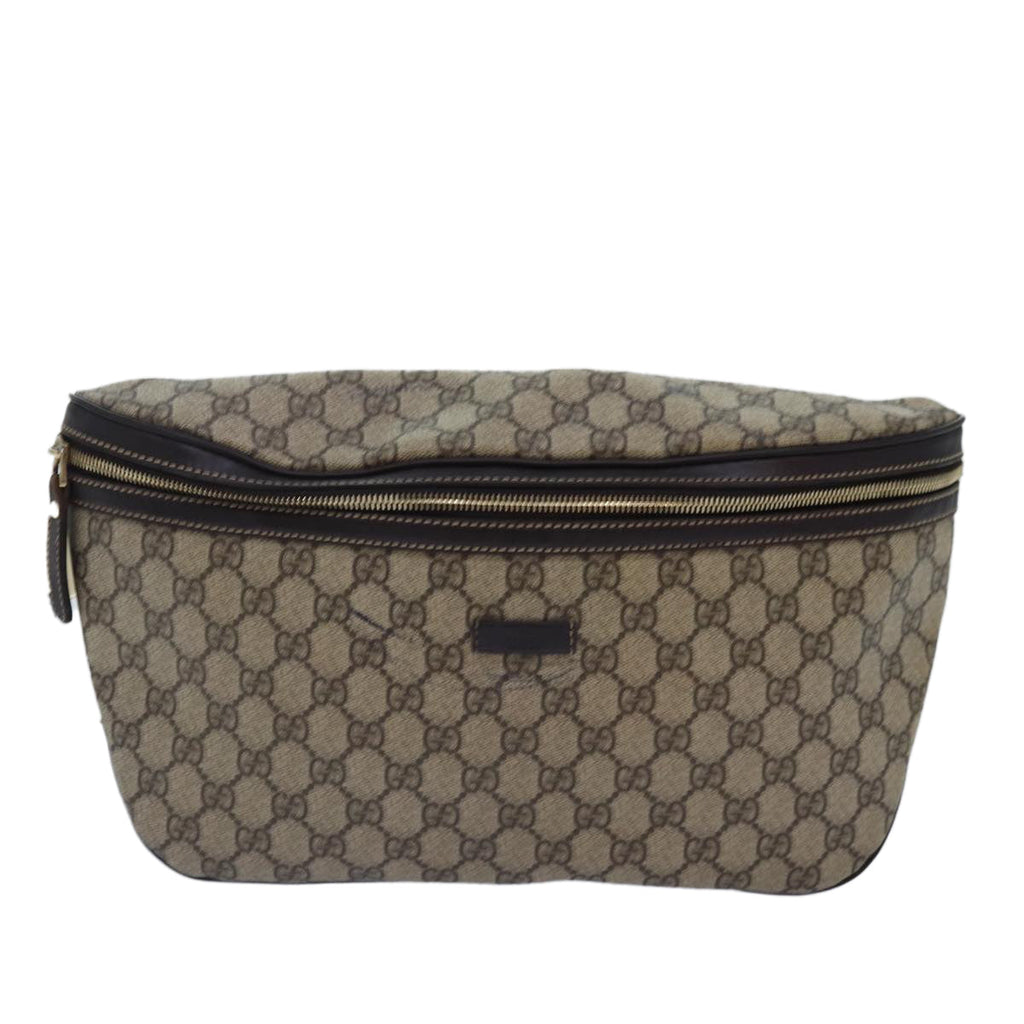 GUCCI GG Supreme Body Bag PVC Leather Beige Gold yk14624