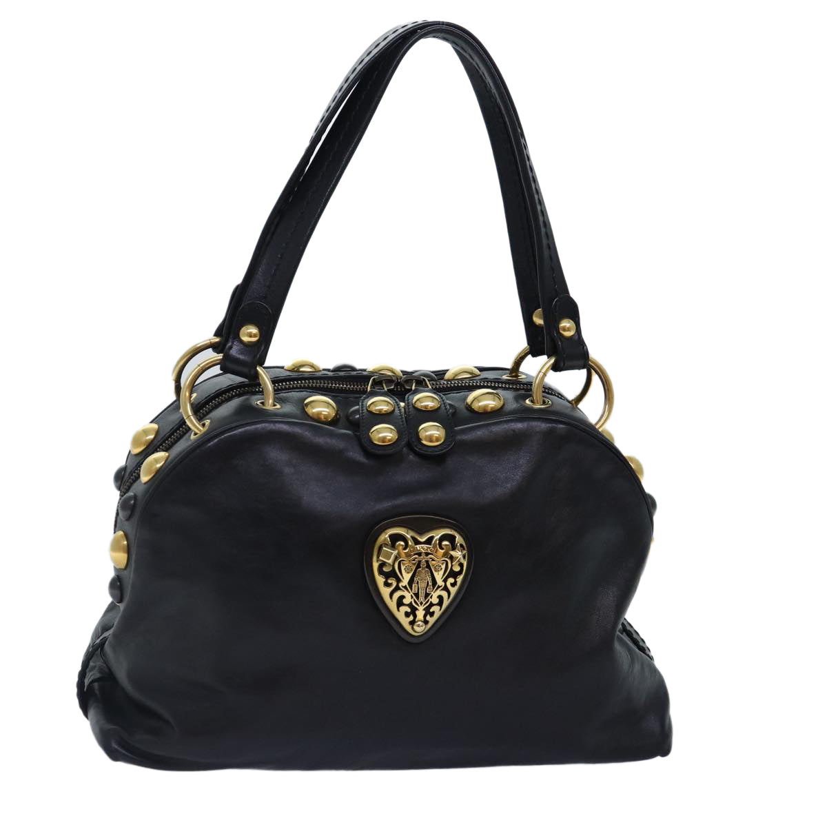GUCCI Histeria Hand Bag Leather Black Gold 209600 yk14631