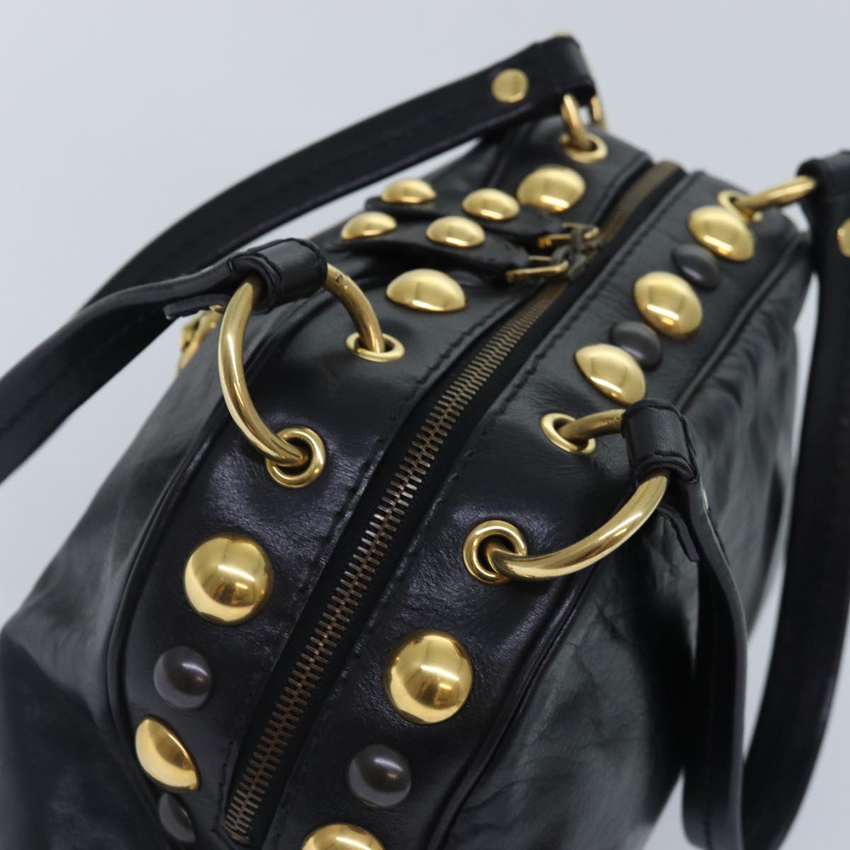 GUCCI Histeria Hand Bag Leather Black Gold 209600 yk14631