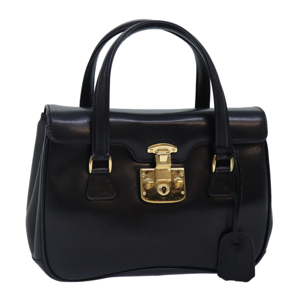 GUCCI Ready Lock Hand Bag Leather Black Gold 000 46 0227 yk14632