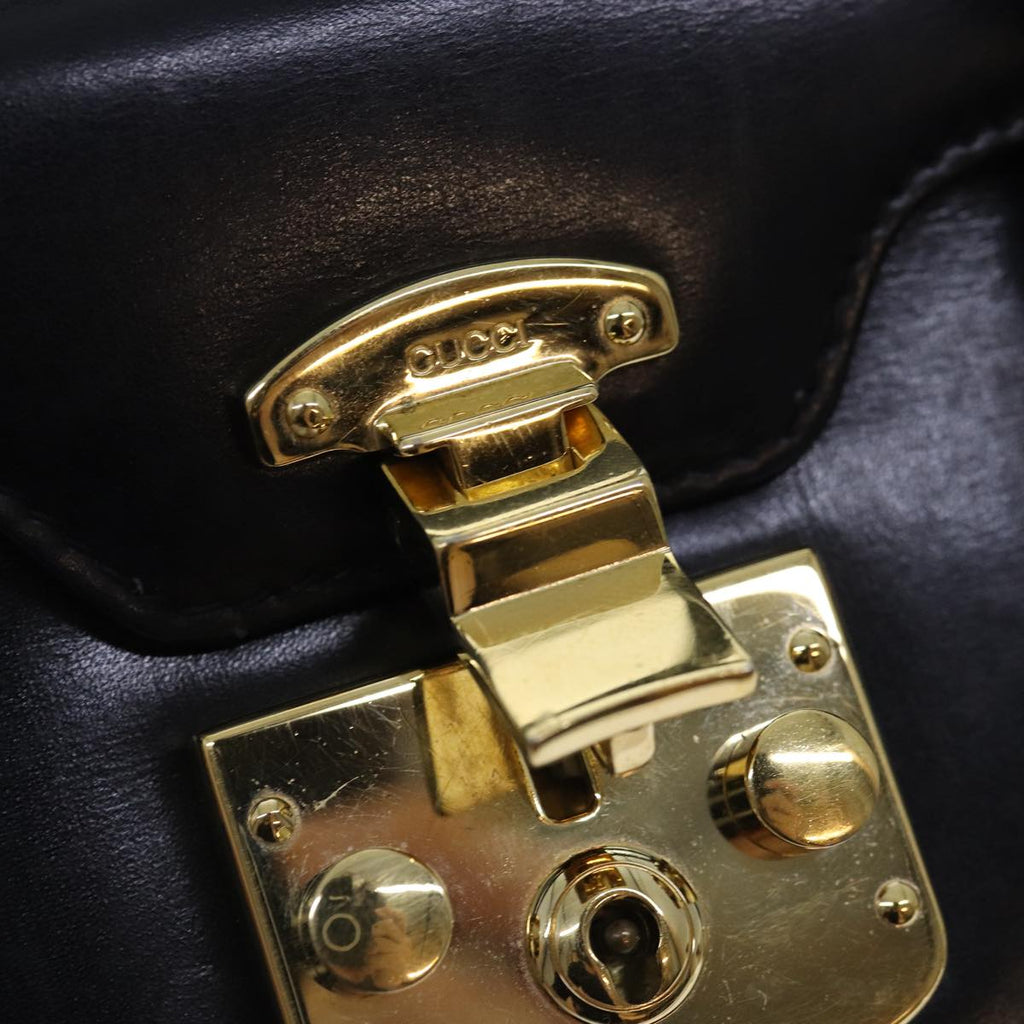 GUCCI Ready Lock Hand Bag Leather Black Gold 000 46 0227 yk14632