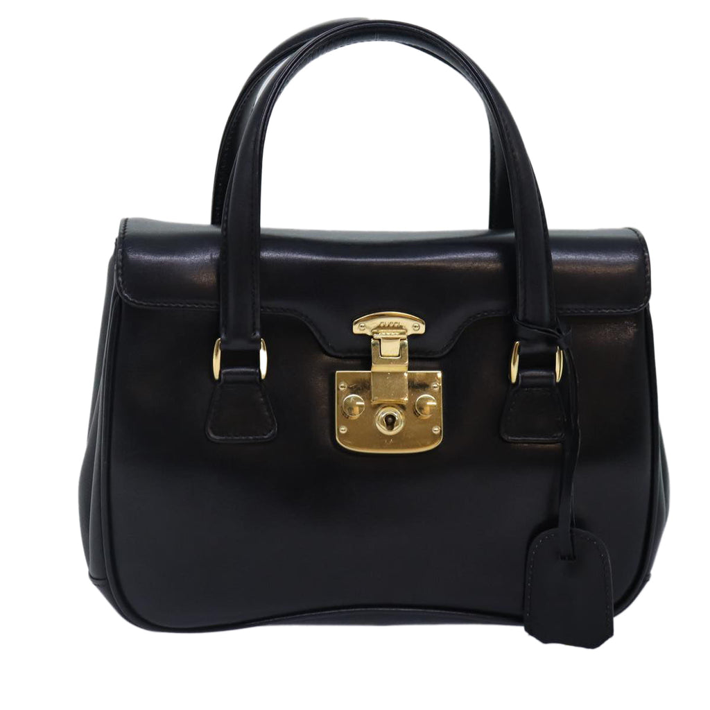 GUCCI Ready Lock Hand Bag Leather Black Gold 000 46 0227 yk14632