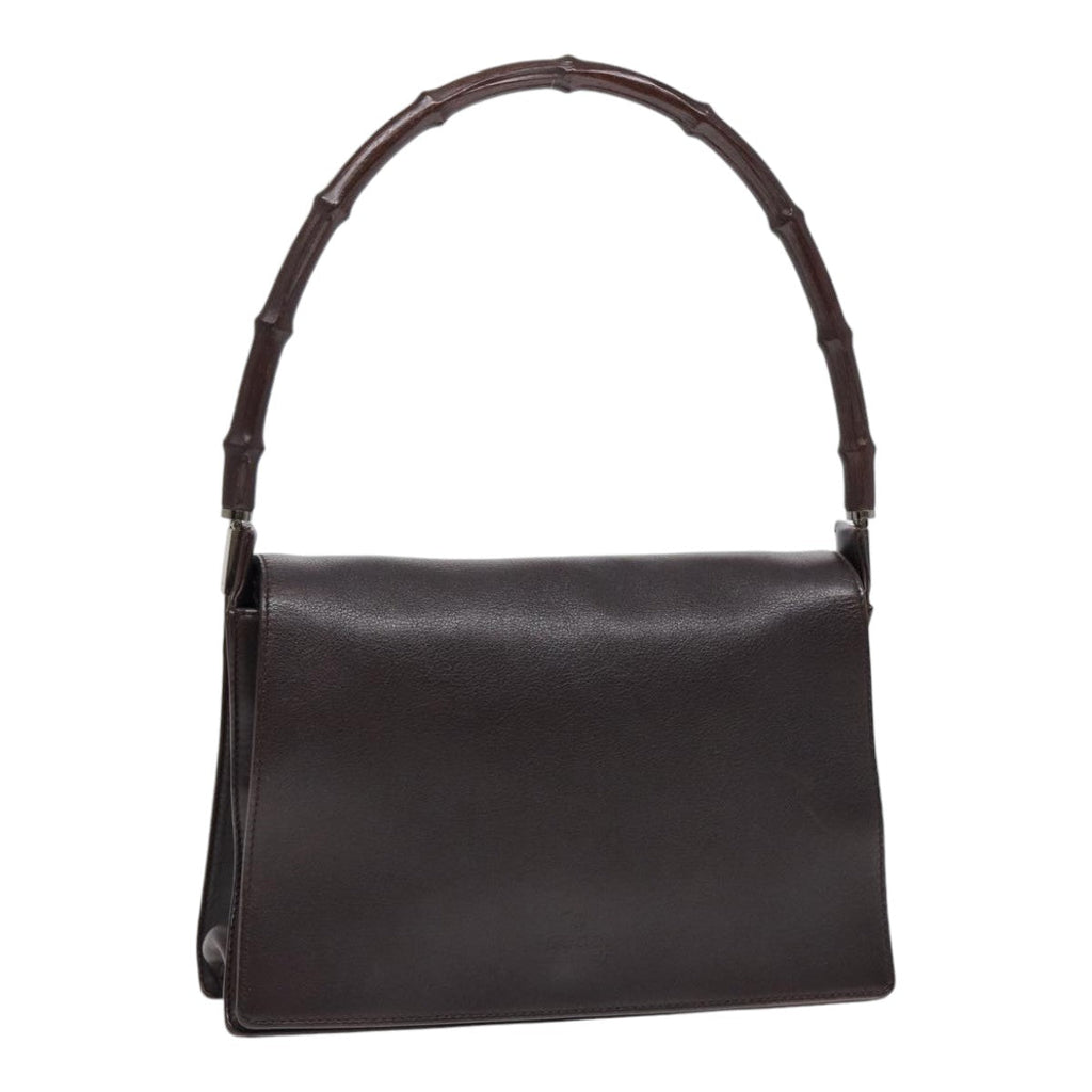 GUCCI Bamboo Shoulder Bag Leather Brown Silver 001 3239 yk14661