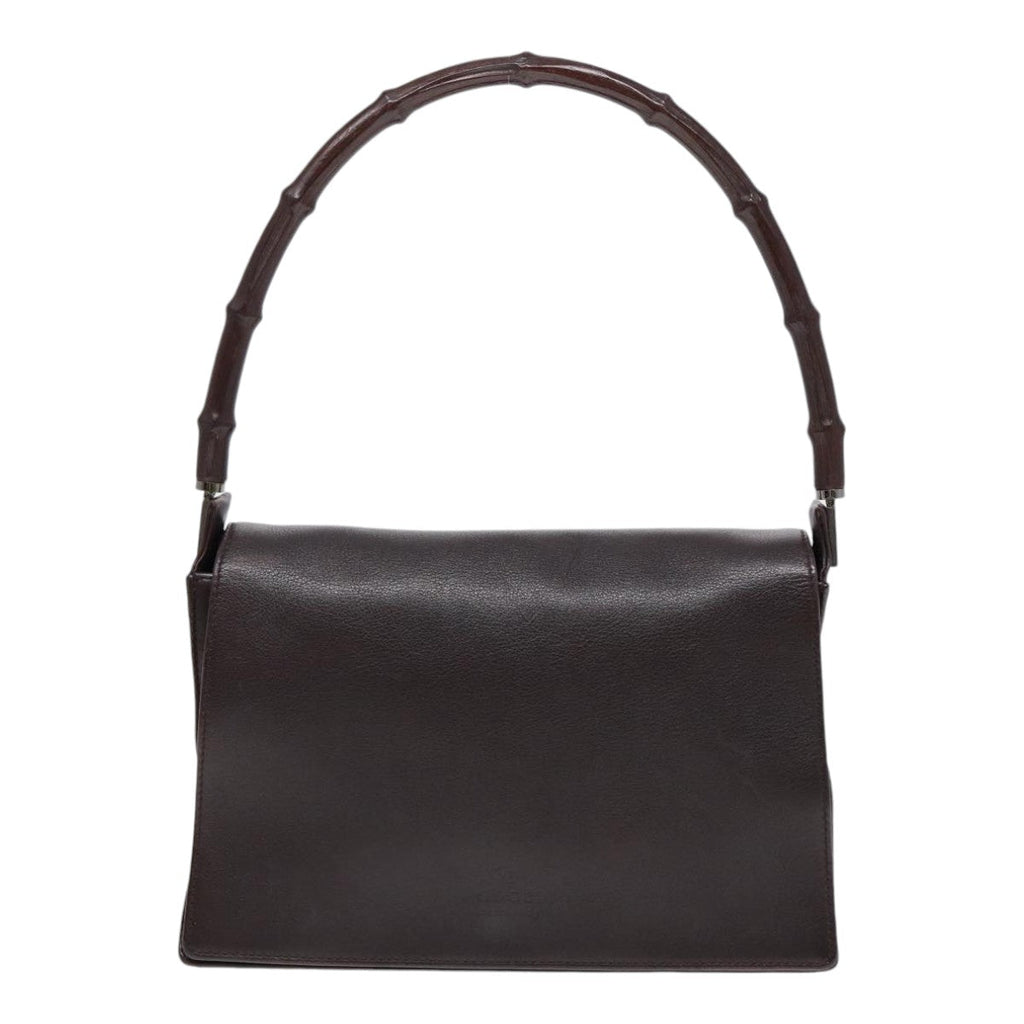 GUCCI Bamboo Shoulder Bag Leather Brown Silver 001 3239 yk14661