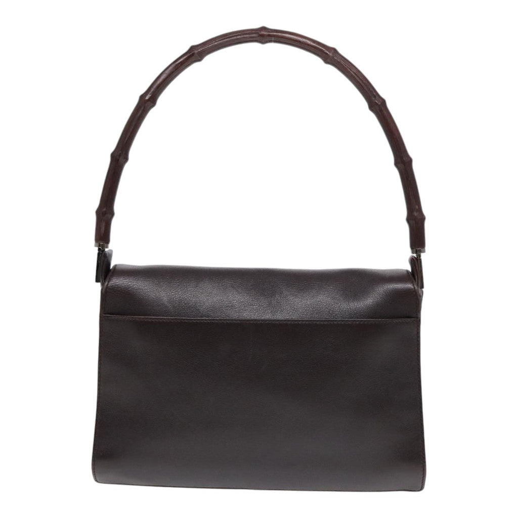 GUCCI Bamboo Shoulder Bag Leather Brown Silver 001 3239 yk14661