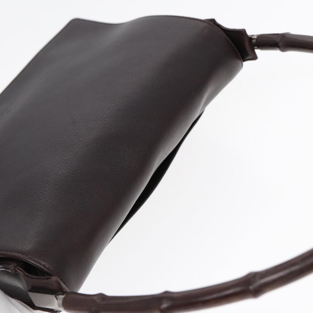 GUCCI Bamboo Shoulder Bag Leather Brown Silver 001 3239 yk14661