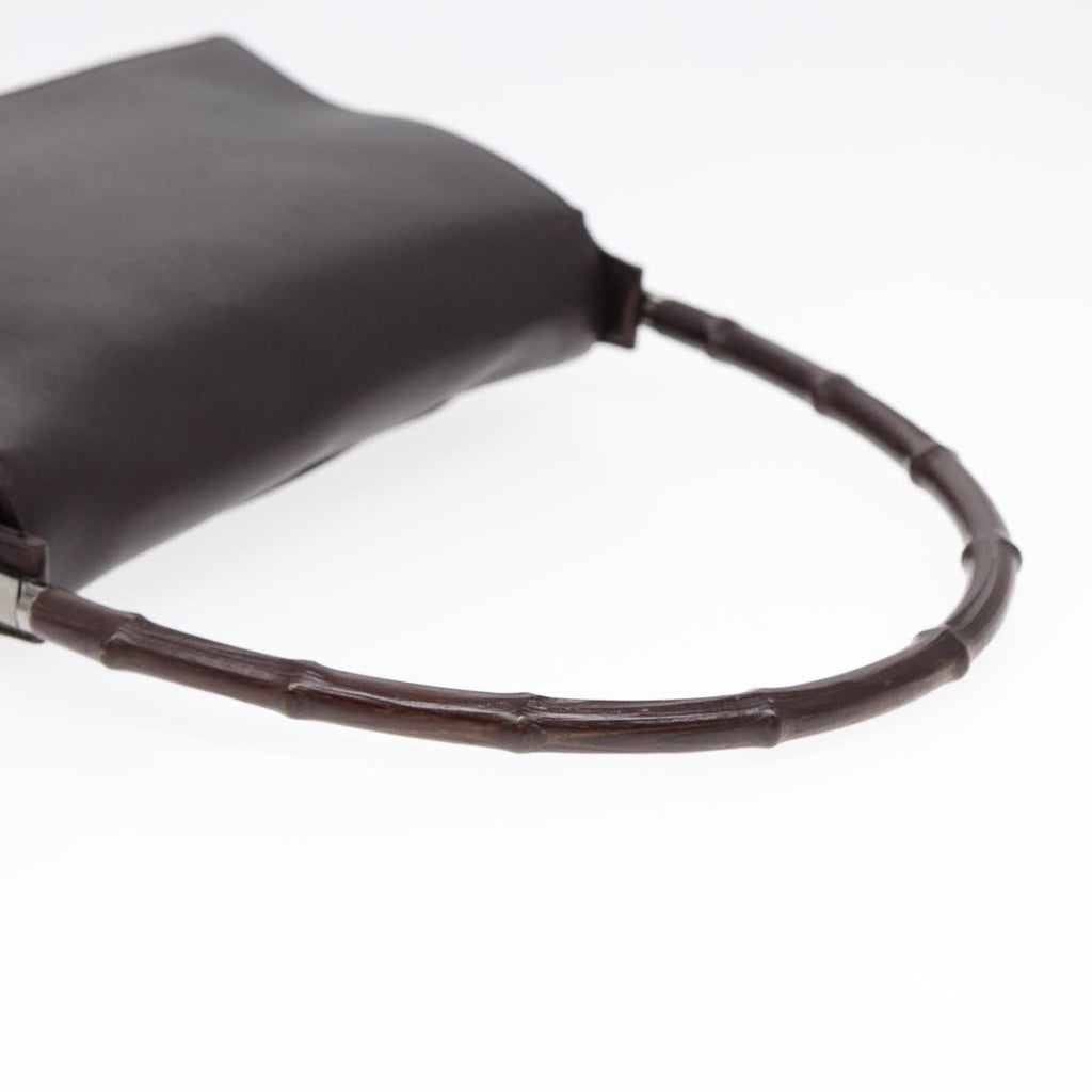 GUCCI Bamboo Shoulder Bag Leather Brown Silver 001 3239 yk14661