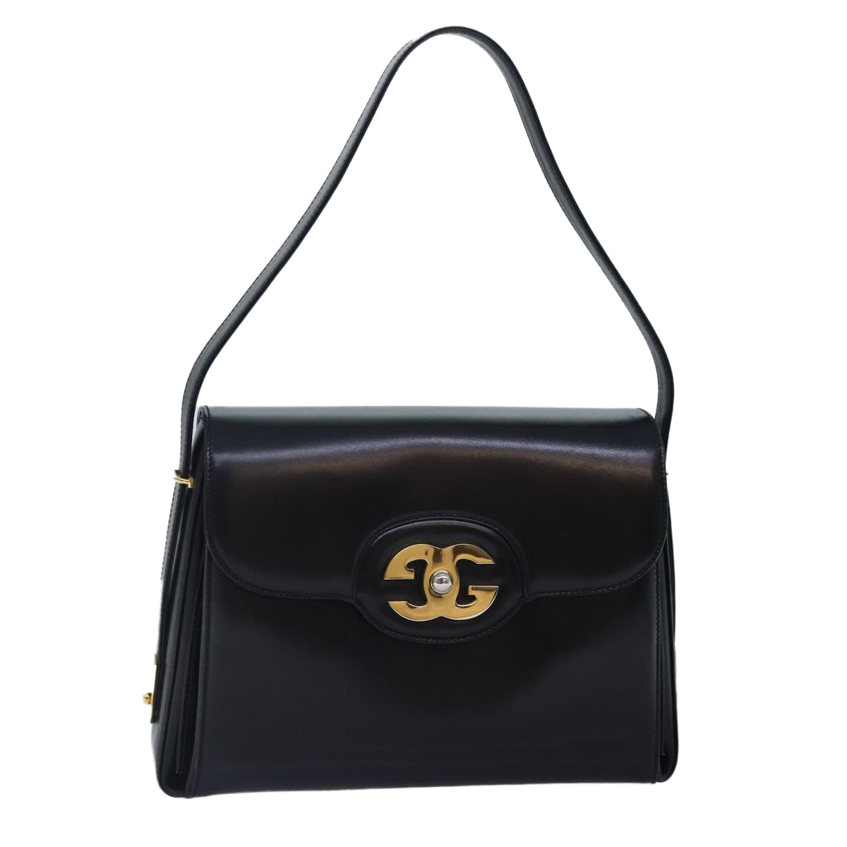 GUCCI Hand Bag Leather Black Gold yk14666