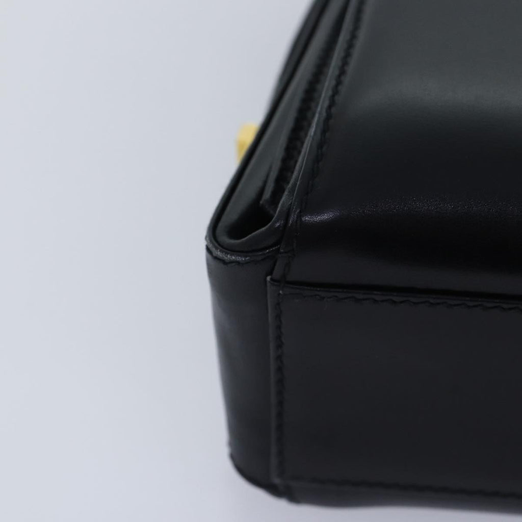 GUCCI Hand Bag Leather Black Gold yk14666