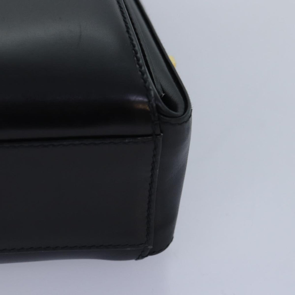 GUCCI Hand Bag Leather Black Gold yk14666