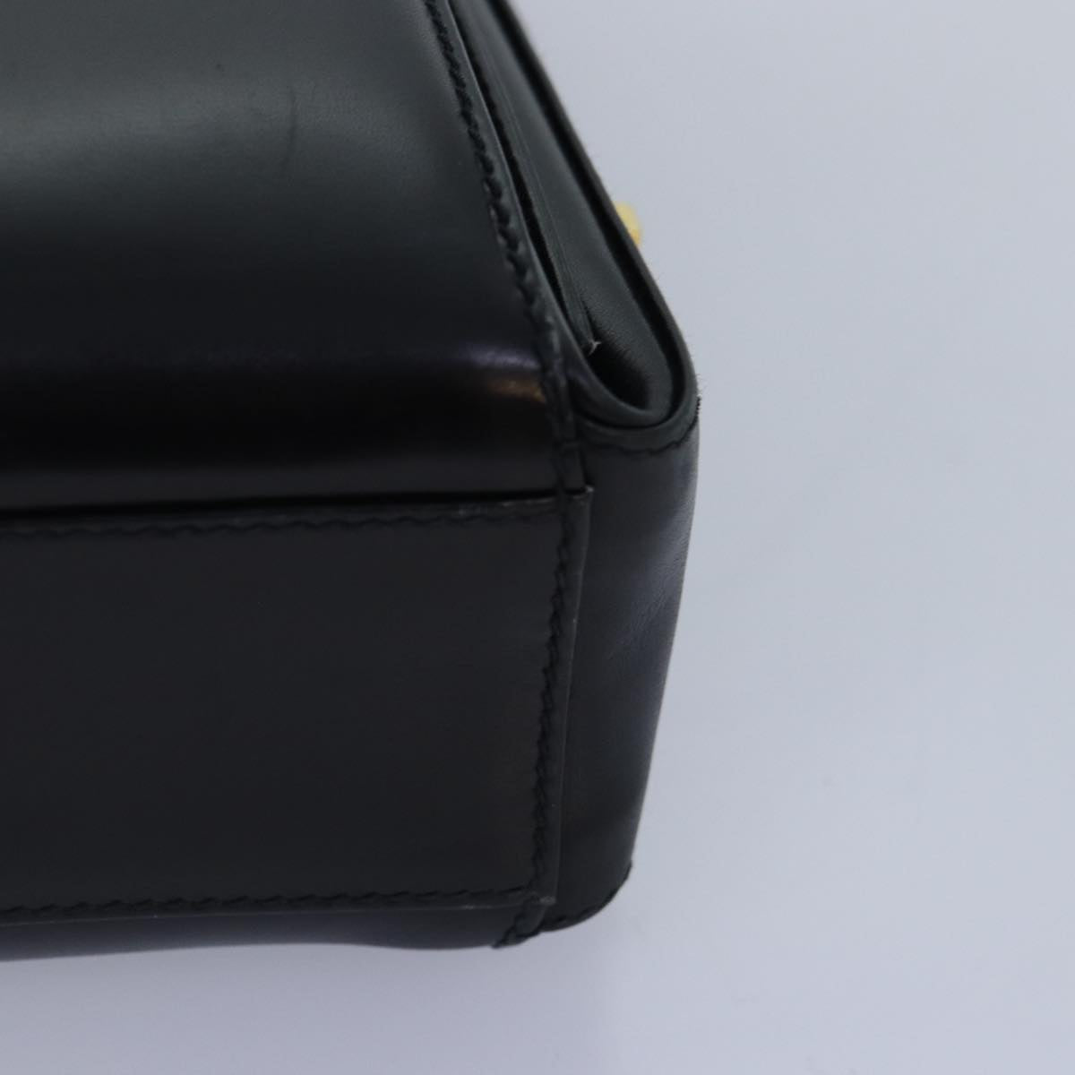 GUCCI Hand Bag Leather Black Gold yk14666