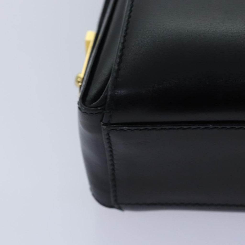 GUCCI Hand Bag Leather Black Gold yk14666