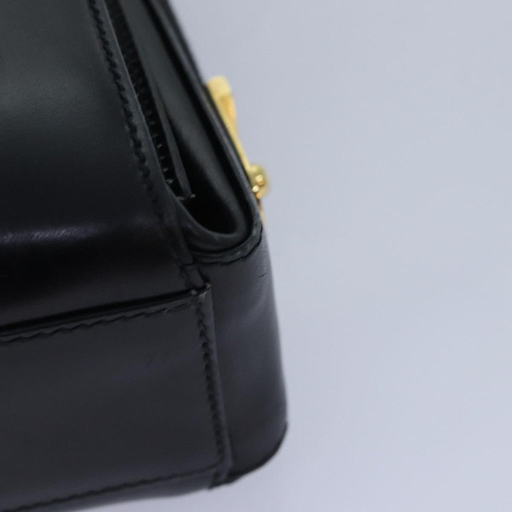 GUCCI Hand Bag Leather Black Gold yk14666