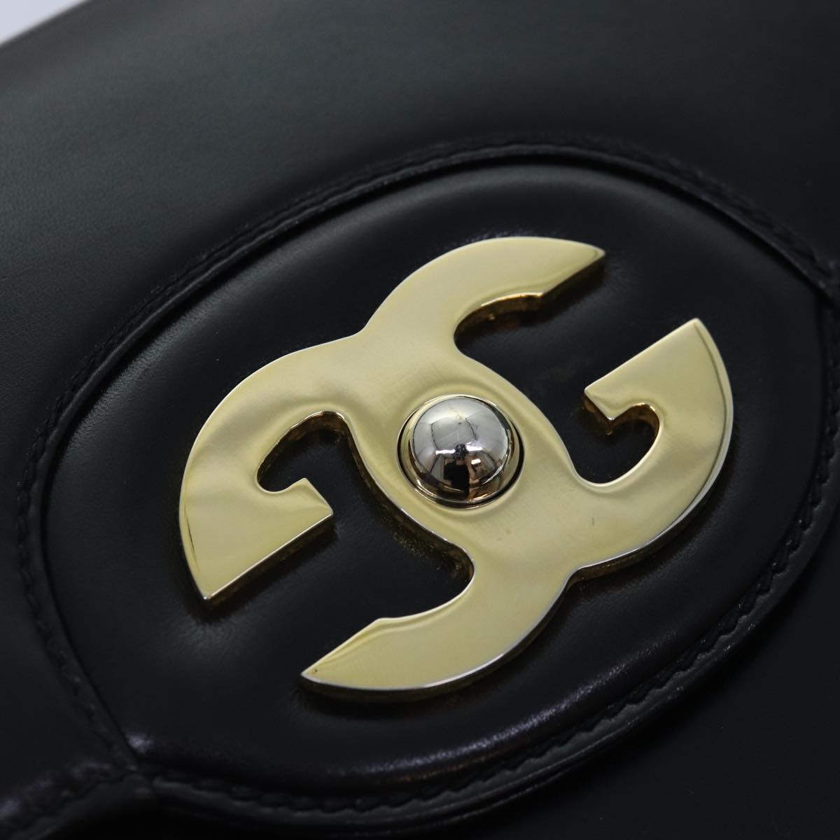 GUCCI Hand Bag Leather Black Gold yk14666