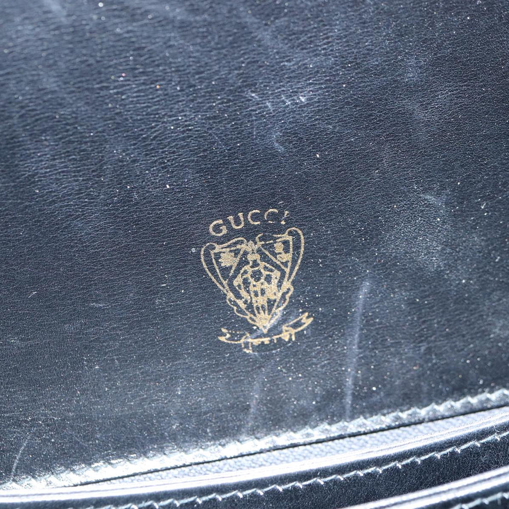 GUCCI Hand Bag Leather Black Gold yk14666