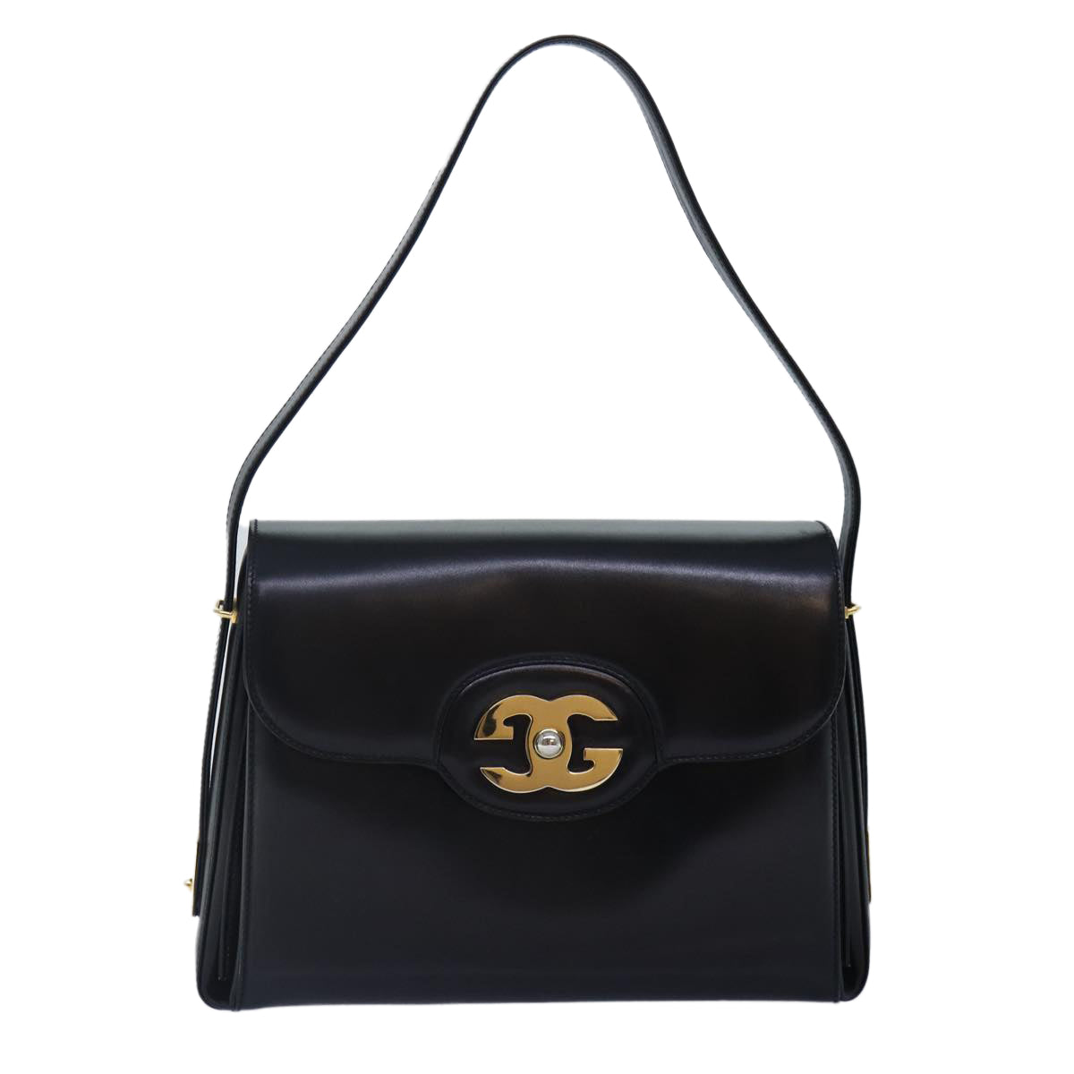 GUCCI Hand Bag Leather Black Gold yk14666