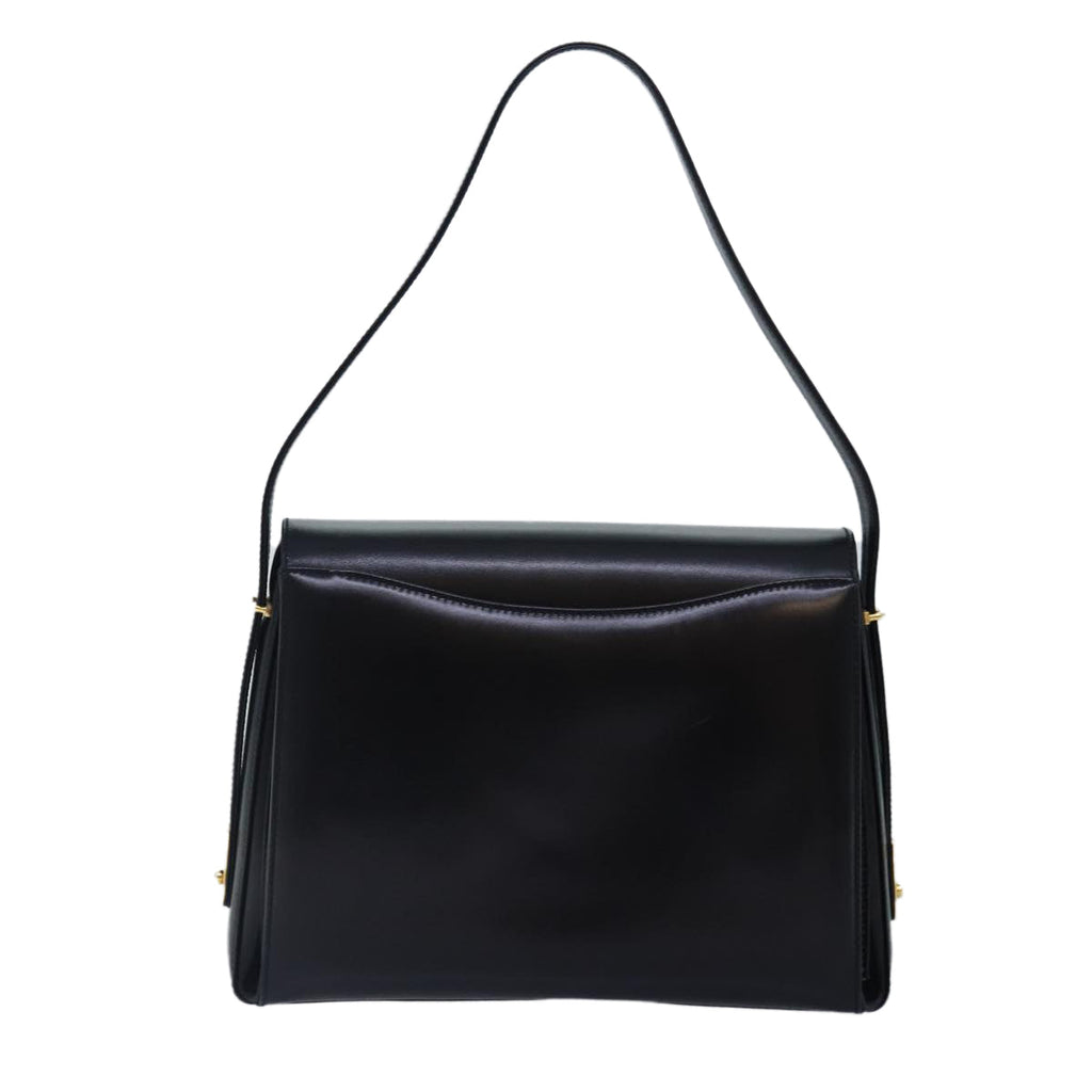 GUCCI Hand Bag Leather Black Gold yk14666