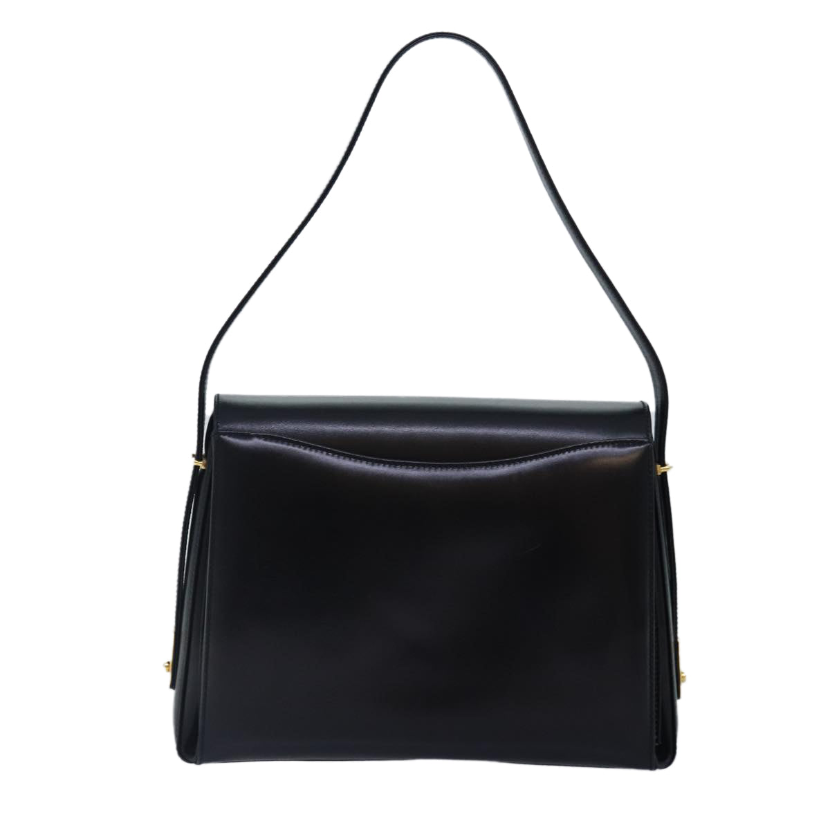 GUCCI Hand Bag Leather Black Gold yk14666