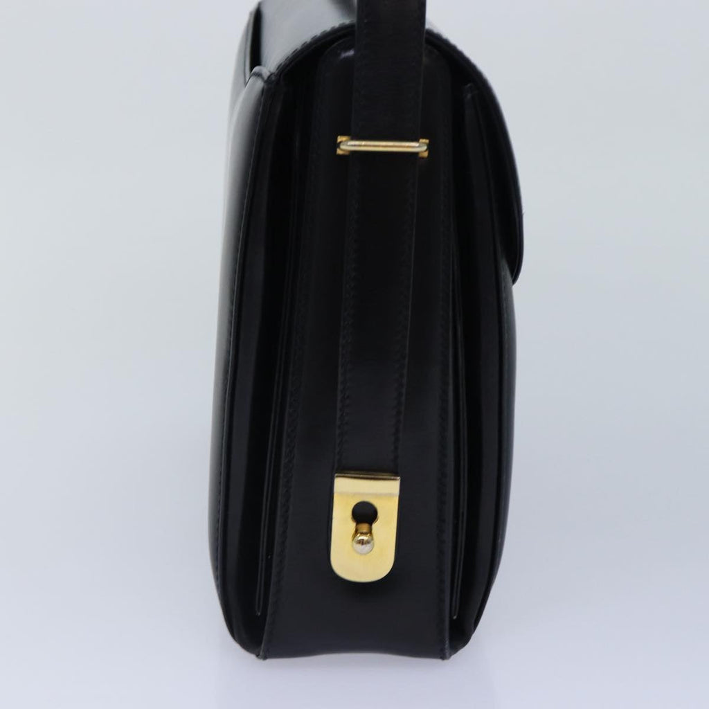 GUCCI Hand Bag Leather Black Gold yk14666